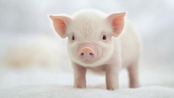 A young piglet explores its surroundings on a sunny day in a serene farm setting photo