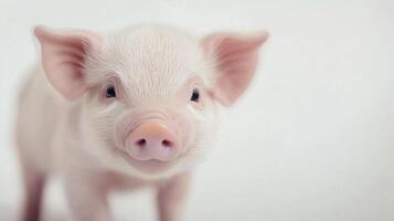 A young piglet explores its surroundings on a sunny day in a serene farm setting photo