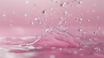 Water droplet splash creating ripples in a soft pink background during daytime photo