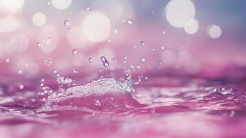 Water droplet splash creating ripples in a soft pink background during daytime photo