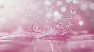 Water droplet splash creating ripples in a soft pink background during daytime photo