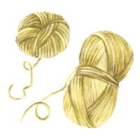 Skein of knitting thread. Green yellow pastel coloured ball of yarn clipart Watercolor hand drawn illustration in realistic style Handmade object set for hobby Tangled threads isolated from background png