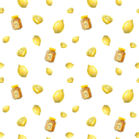 seamless pattern with lemons and jars with lemon jam png
