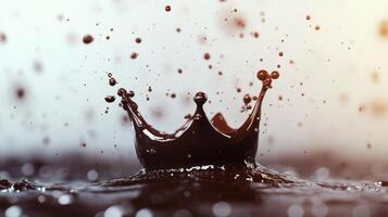 Chocolate splash creating a crown shape on a smooth surface in a softly lit environment photo