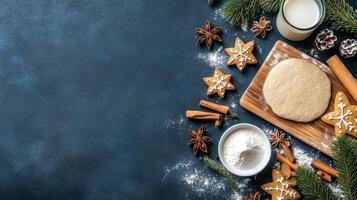 Preparing holiday cookie dough with spices and milk in a festive kitchen setting photo