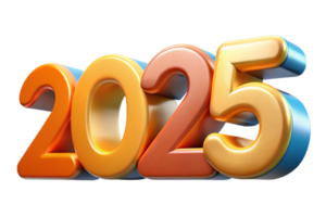 Vibrant Multicolored 3D 2025 Text with Bold Design on Transparent Background for Creative Us png