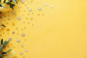 Gold and black stars scattered on a bright yellow background for festive celebrations photo