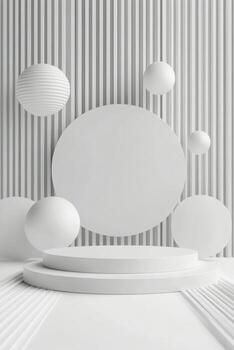 Modern minimalistic design studio with geometric shapes and textured walls in bright lighting photo