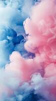 Colorful smoke in soft pink and blue swirls filling the background photo