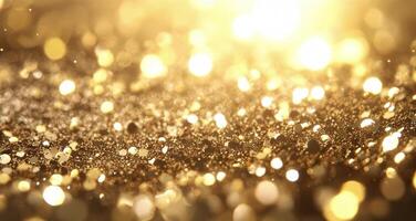 Sparkling golden glitter scattered on a surface in soft light for a festive celebration photo