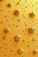 Golden stars scattered across a bright yellow background create a festive atmosphere photo