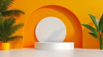 Vibrant abstract display featuring geometric shapes and colorful backgrounds in a studio setting photo