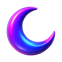 Neon glowing crescent moon 3d icon isolated on the transparent background png