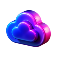 Neon glowing software cloud 3d icon isolated on the transparent background png
