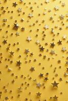 Golden stars scattered across a bright yellow background create a festive atmosphere photo