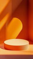 A striking orange display featuring geometric shapes and shadows during daylight hours photo