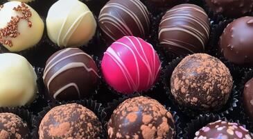 Assorted artisan chocolates displayed in an elegant arrangement for a special occasion photo
