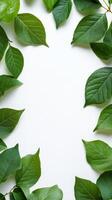 Fresh green leaves arranged artistically on a light background for a minimalist aesthetic photo