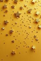 Golden stars scattered across a bright yellow background create a festive atmosphere photo
