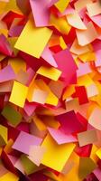 Colorful assortment of sticky notes in vibrant hues showcasing creativity and organization photo