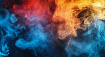 Colorful swirls of smoke blend together creating an artistic display in vibrant hues photo