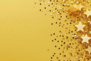 Gold and black stars scattered on a bright yellow background for festive celebrations photo