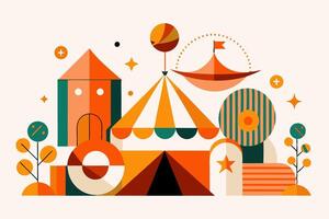 An illustration of a circus tent and other objects vector