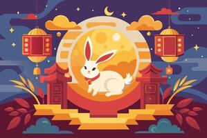 Chinese new year illustration with rabbit in egg vector