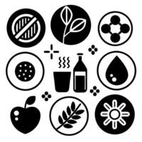 Black and white icons of various foods and drinks vector