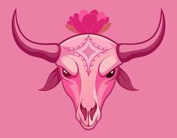 A pink bull skull with a flower on it on a pink background vector