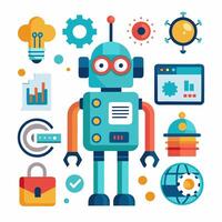 Robot with various icons and icons vector