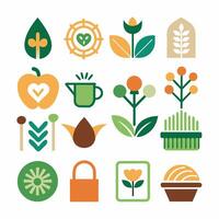 A collection of gardening icons displayed against a white background vector
