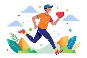 Man running with heart and flowers vector