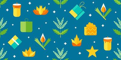 Christmas seamless pattern with candles, stars, and wheat vector