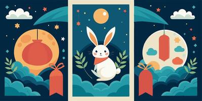 Chinese new year banner with rabbit and moon vector