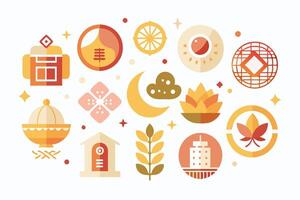 A set of icons that include a house, a tree, a moon, a bird, a vector
