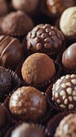 An assortment of gourmet chocolates in various textures and designs displayed beautifully photo