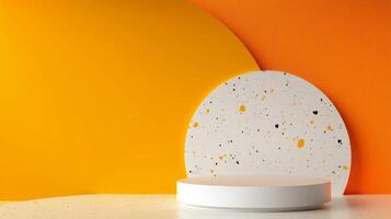 Vibrant abstract display featuring geometric shapes and colorful backgrounds in a studio setting photo