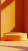 A striking orange display featuring geometric shapes and shadows during daylight hours photo