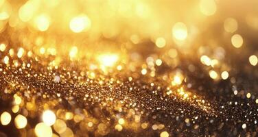 Sparkling golden glitter scattered on a surface in soft light for a festive celebration photo