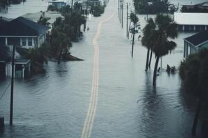 Flooded streets in a coastal neighborhood after heavy rainstorms impact the area photo