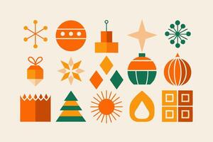 A set of christmas icons in orange and green vector