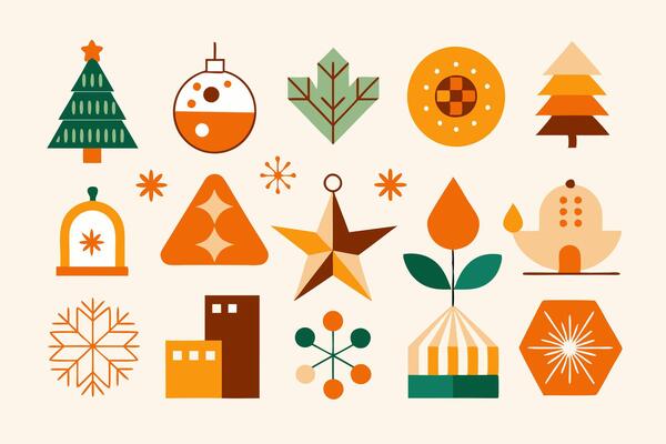 A set of christmas icons in a flat style