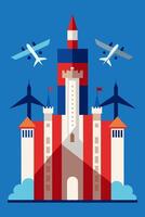A castle with planes flying over it vector