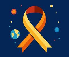 An orange ribbon with planets around it vector