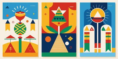 Three colorful banners with geometric designs vector