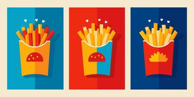 French fries in a box with different colors vector