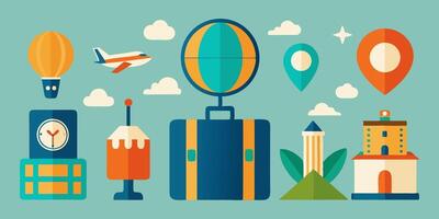 Traveling and tourism icons in flat design style vector