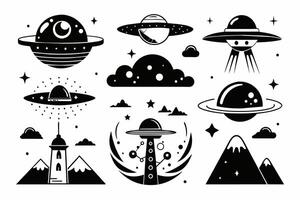 Set of alien and space objects vector