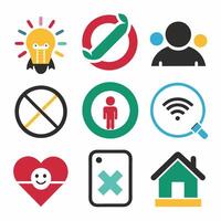 A set of icons that include a house, a light bulb, a heart, a light bulb vector
